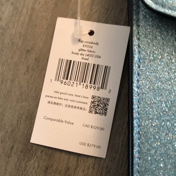Kate Spade Tinsel Glitter Fabric Flap Crossbody Color Frosty Sky NWT - Picture 5 of 16